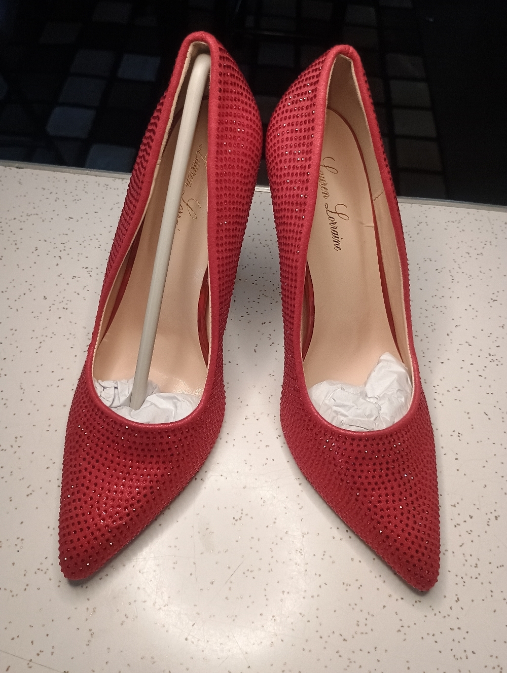 Lauren Lorraine Red Pointed Toe Rhinestone Pumps